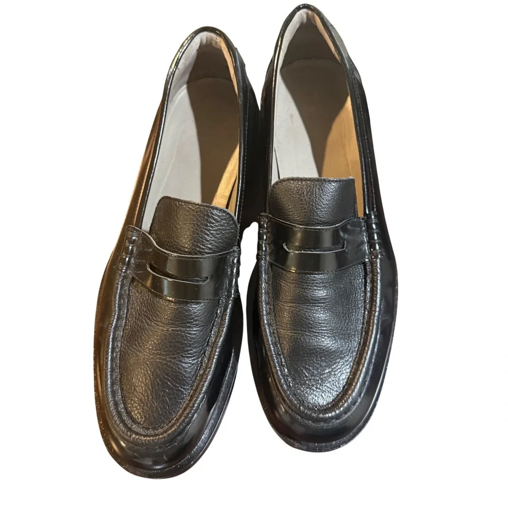 AllSaints Bloom Penny Loafers Mens 11 Black Leather Dress Formal Preppy Luxury